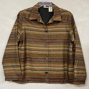 VTG White Stag Jacket Women's L 12/14 Boho Tribal Aztec Eclectic Brown Button Up